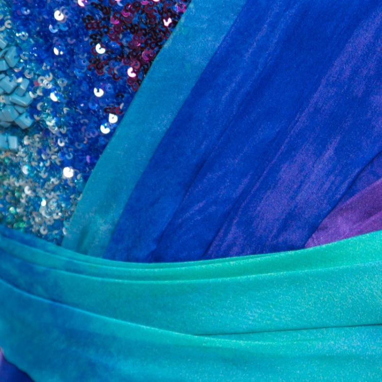 Pre Owned Matthew Williamson Vivid Ocean Print Embellished Silk Gown L