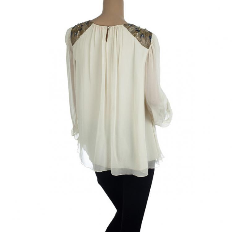 Pre Owned Matthew Williamson Shoulder Embellished Silk Top L