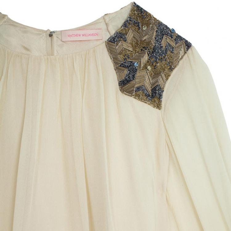 Pre Owned Matthew Williamson Shoulder Embellished Silk Top L