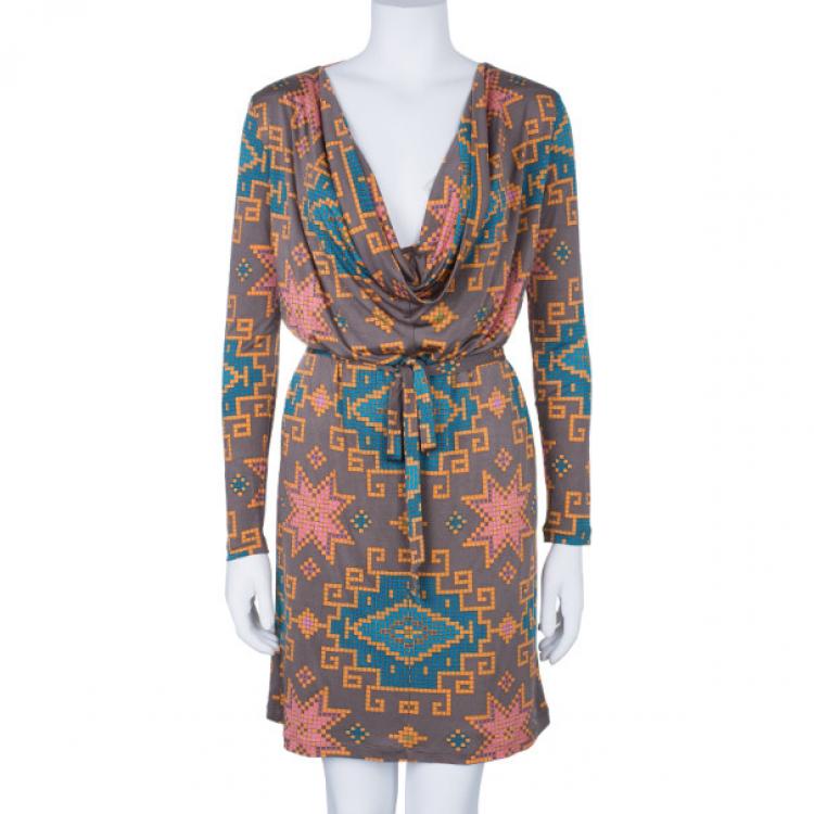 Pre Owned Matthew Williamson Multiprint Belted Shift Dress M