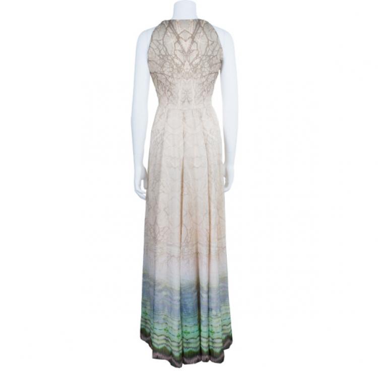 Pre Owned Matthew Williamson Beaded Neck Multi Print Gown M