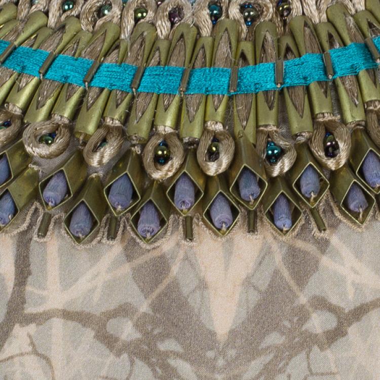 Pre Owned Matthew Williamson Beaded Neck Multi Print Gown M