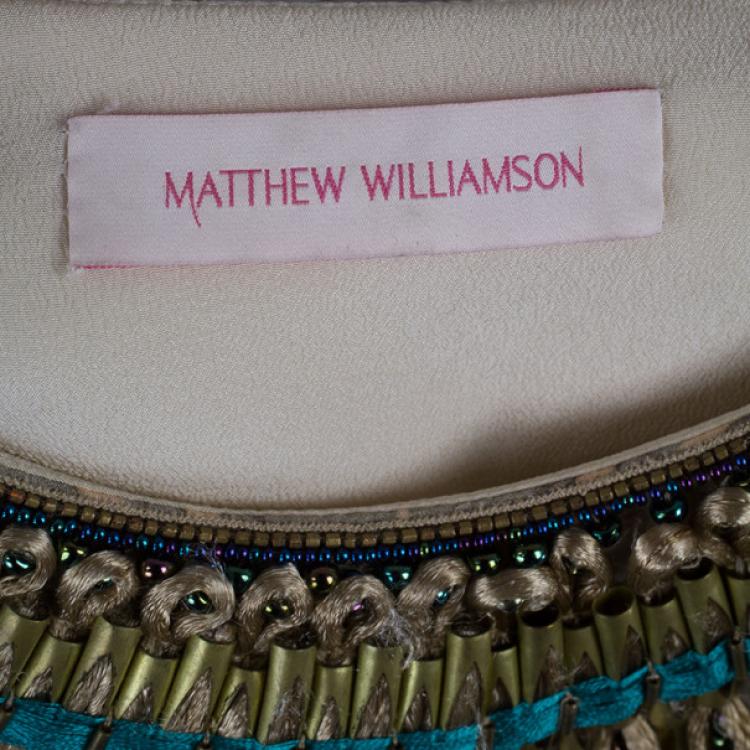 Pre Owned Matthew Williamson Beaded Neck Multi Print Gown M