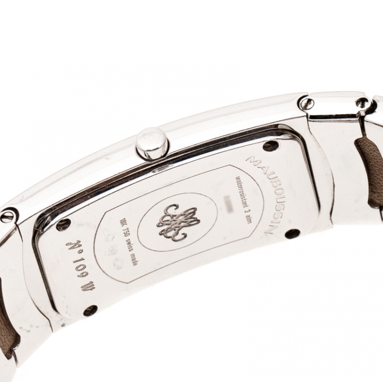Pre Owned Mauboussin Diamond Pave Dial 18K White Gold Diamonds Lady M Mini R68800 Women's Wristwatch 17 mm