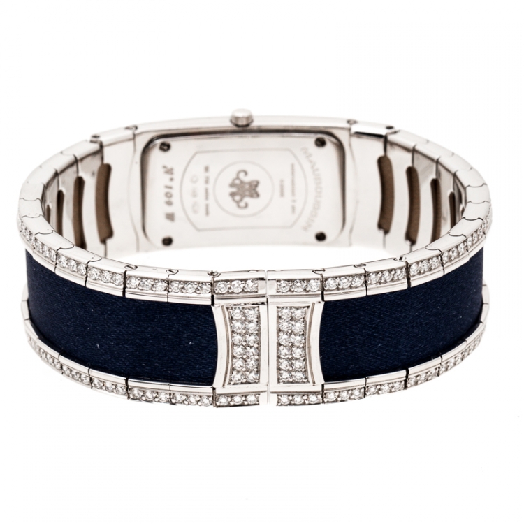 Pre Owned Mauboussin Diamond Pave Dial 18K White Gold Diamonds Lady M Mini R68800 Women's Wristwatch 17 mm