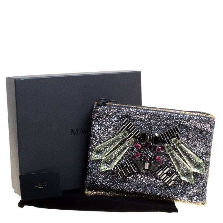Pre Owned Mawi Silver/Gold Glitter with Acrylic Perspex Double Clutch