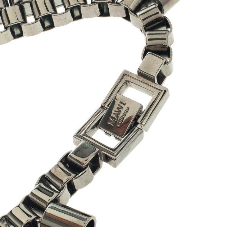 Pre Owned Mawi Teardrop Crystal Gunmetal Tube Necklace 
