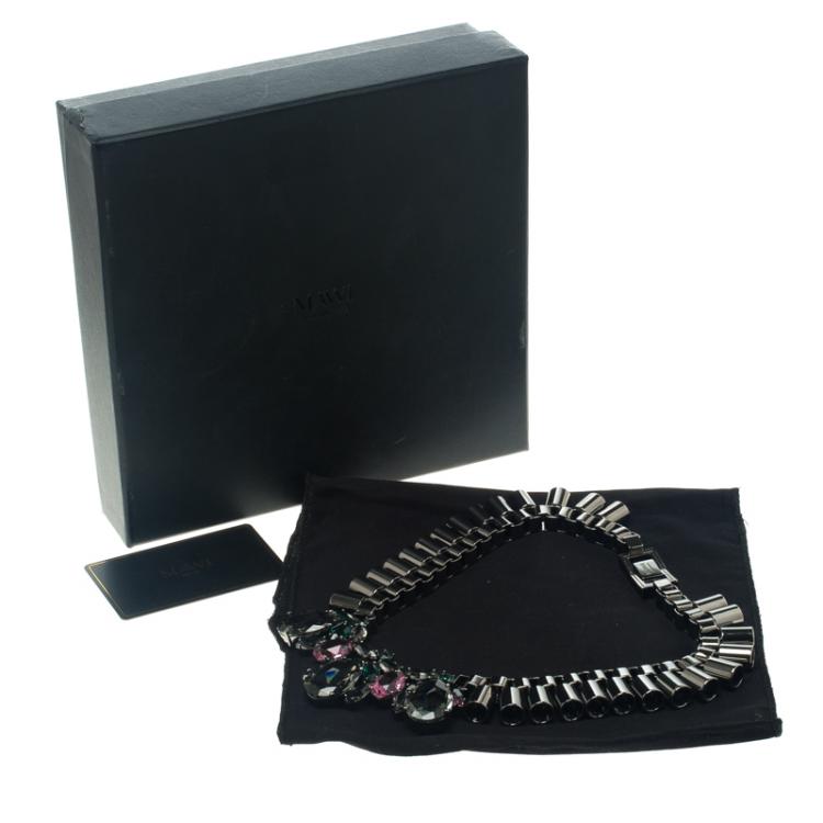 Pre Owned Mawi Teardrop Crystal Gunmetal Tube Necklace 