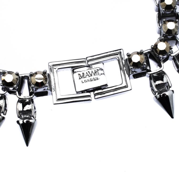 Pre Owned Mawi Metal Crystal Gunmetal Claw Set Spike Necklace 