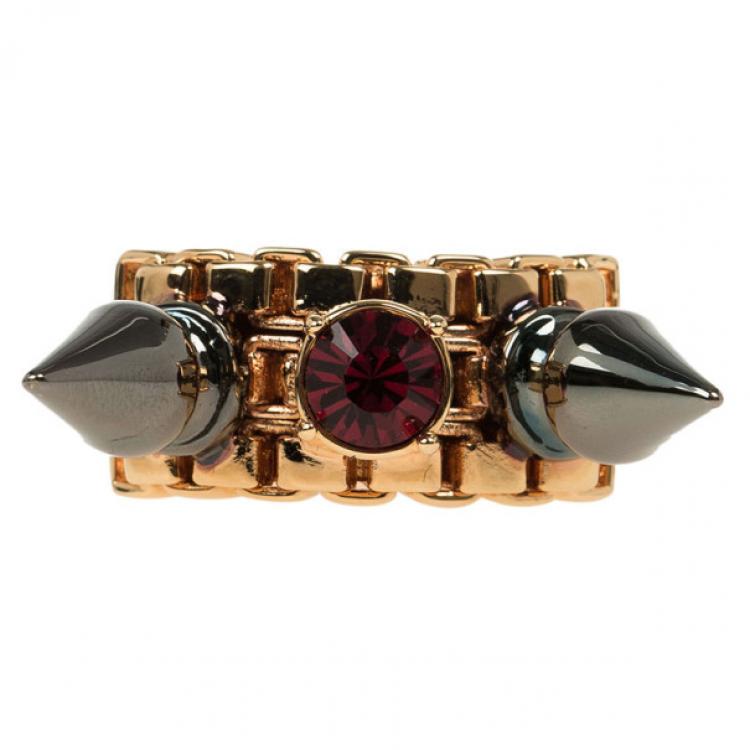 Pre Owned Mawi Double Spike Solitaire Ring Size 53
