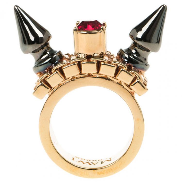 Pre Owned Mawi Double Spike Solitaire Ring Size 53