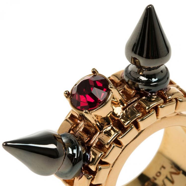 Pre Owned Mawi Double Spike Solitaire Ring Size 53