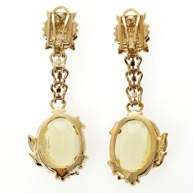 Pre Owned Mawi Dangling Green Gemstone Gold Plated Earrings