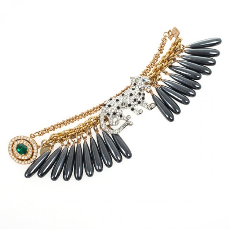 Pre Owned Mawi Drop Crystal Encrusted Panther Bracelet