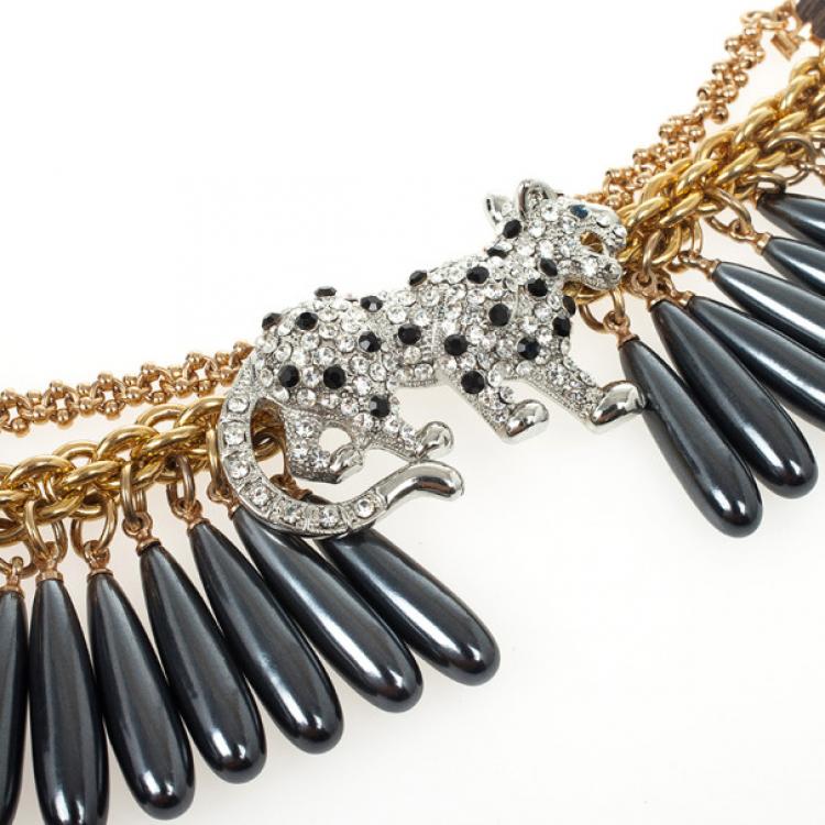 Pre Owned Mawi Drop Crystal Encrusted Panther Bracelet