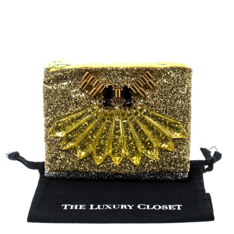Pre Owned Mawi Gold/Silver Glitter with Acrylic Perspex Double Clutch