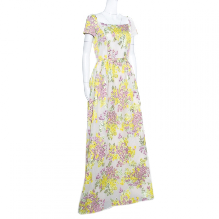 Pre Owned Max Mara Multicolor Floral Lurex Embossed Jacquard Danzica Maxi Dress M