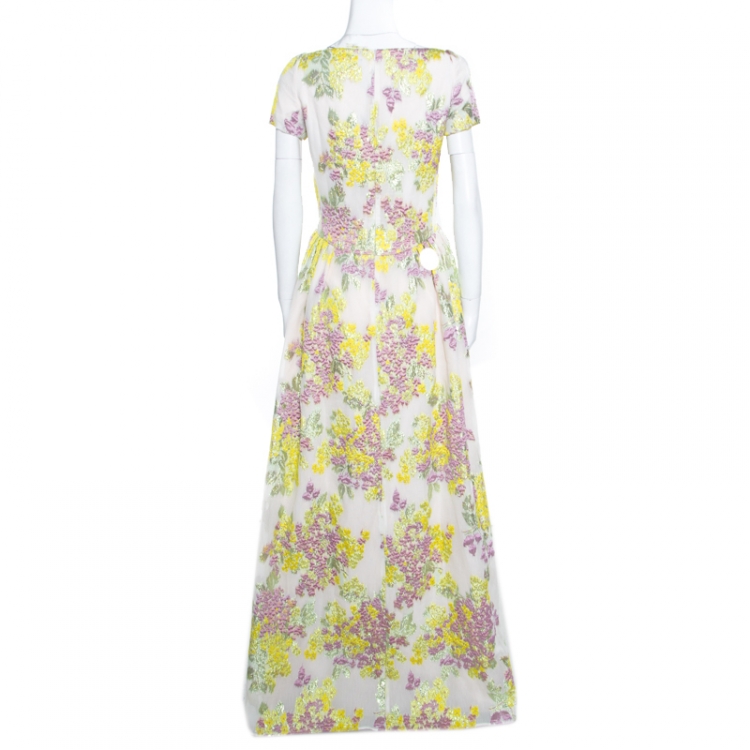 Pre Owned Max Mara Multicolor Floral Lurex Embossed Jacquard Danzica Maxi Dress M