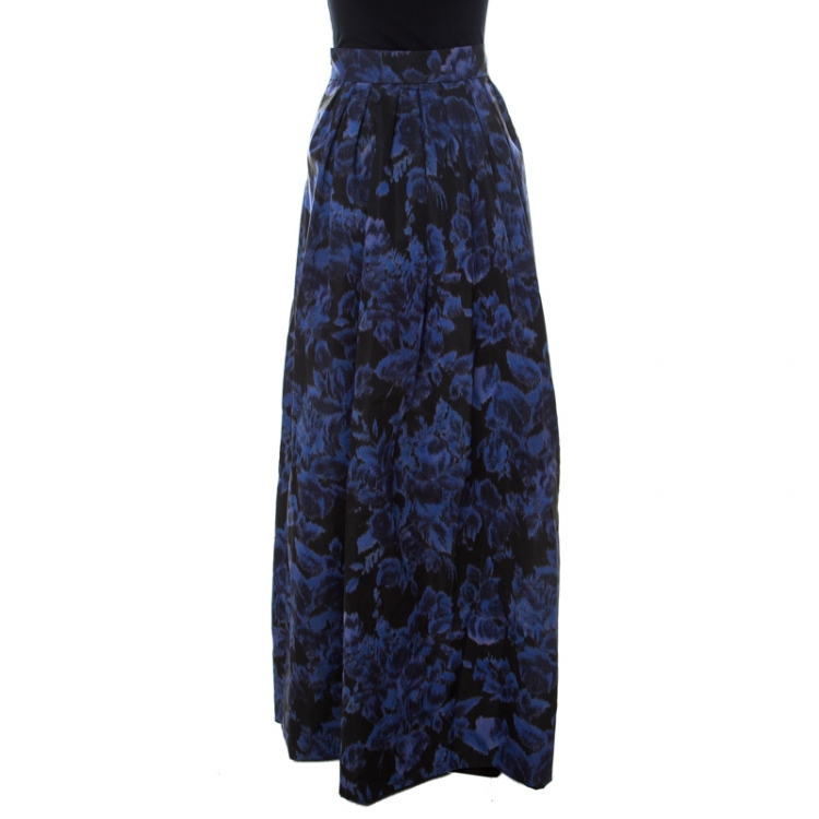 Pre Owned Max Mara Blue Printed Silk Maxi Skirt M 