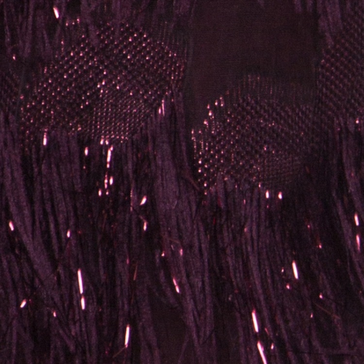 مملوكة مسبقًا Max Mara Burgundy Metallic Jacquard Tinsel Fringed Maxi Skirt M