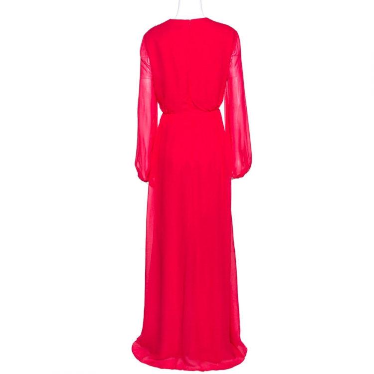 Pre Owned Max Mara Pink Georgette Silk Uguale Maxi Dress L