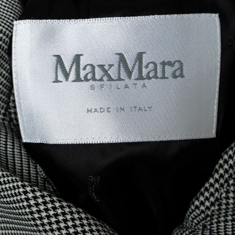 مملوكة مسبقًا Max Mara Black Checkered Cotton Belted Trench Coat M