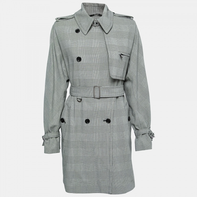 مملوكة مسبقًا Max Mara Black Checkered Cotton Belted Trench Coat M