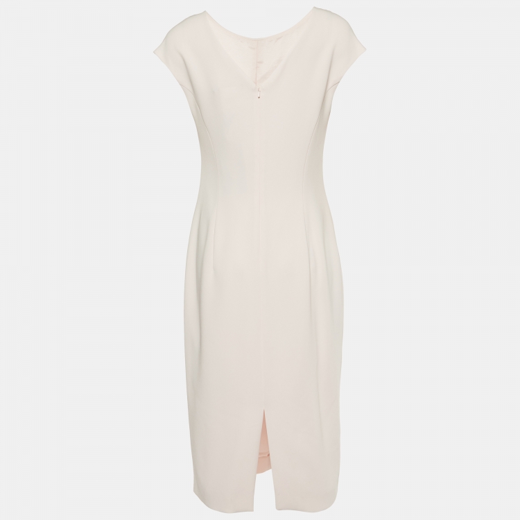 Pre Owned Max Mara Studio Pink Crepe Ruched Midi Dress M