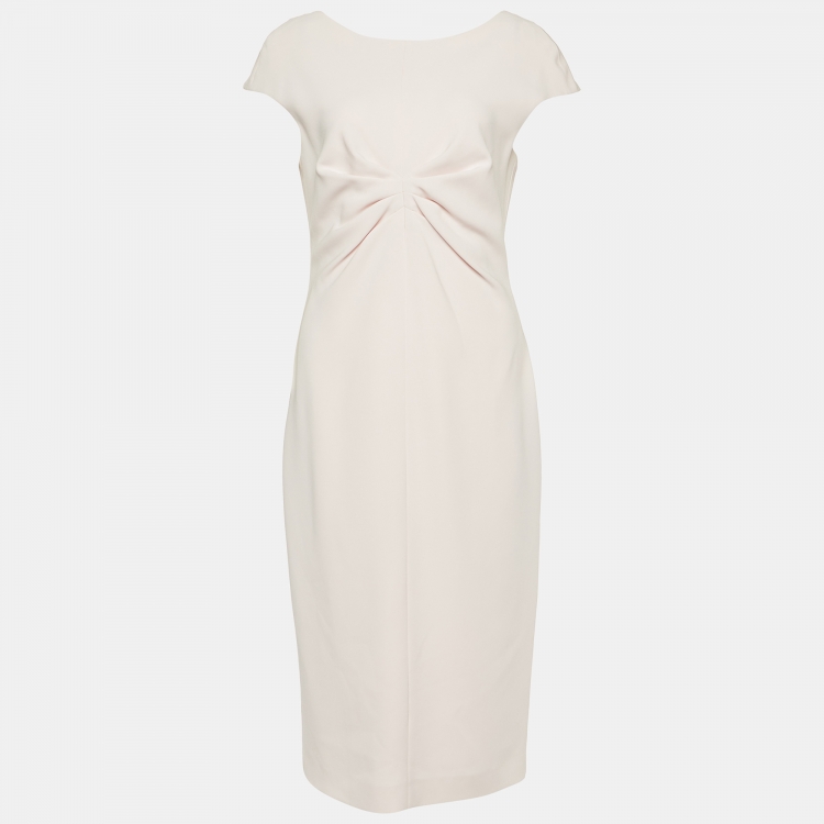 Pre Owned Max Mara Studio Pink Crepe Ruched Midi Dress M