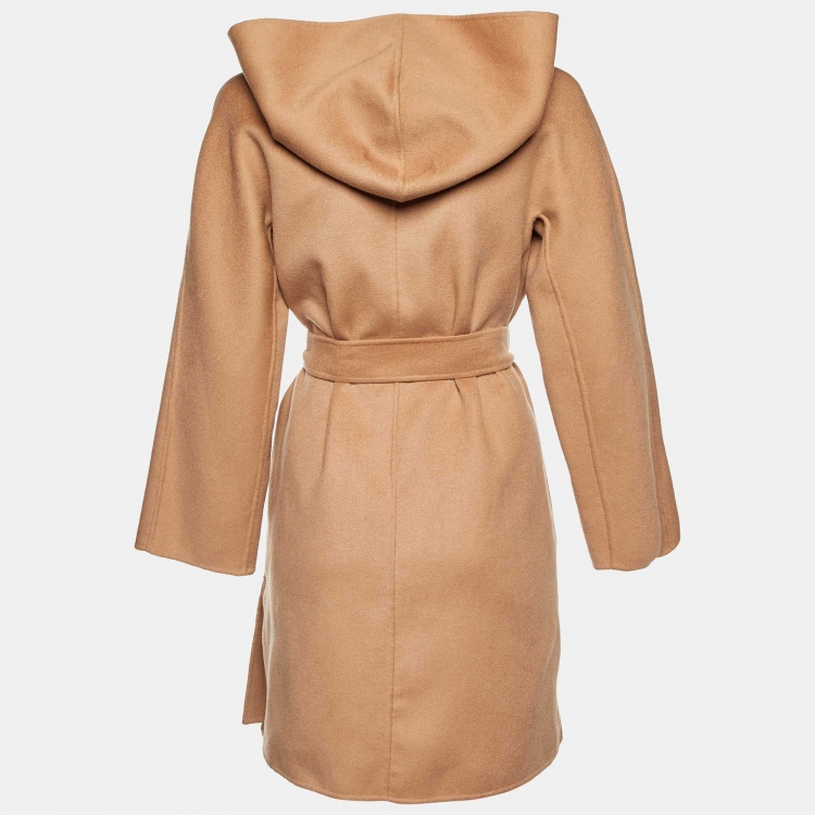 Pre Owned Max Mara Brown Wool Hooded Trench Coat M