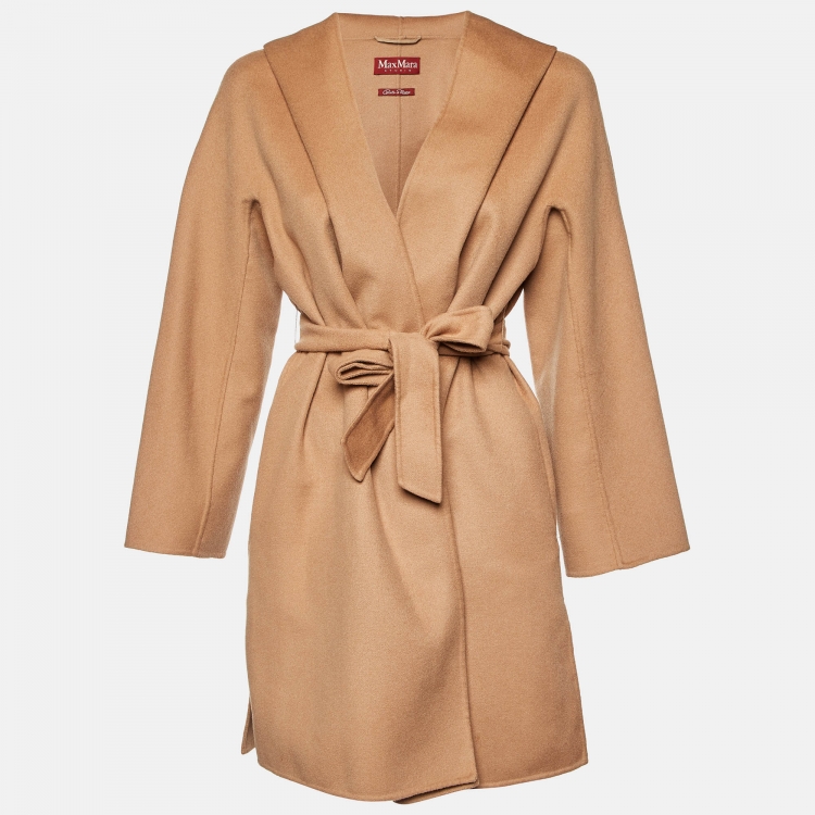 Pre Owned Max Mara Brown Wool Hooded Trench Coat M