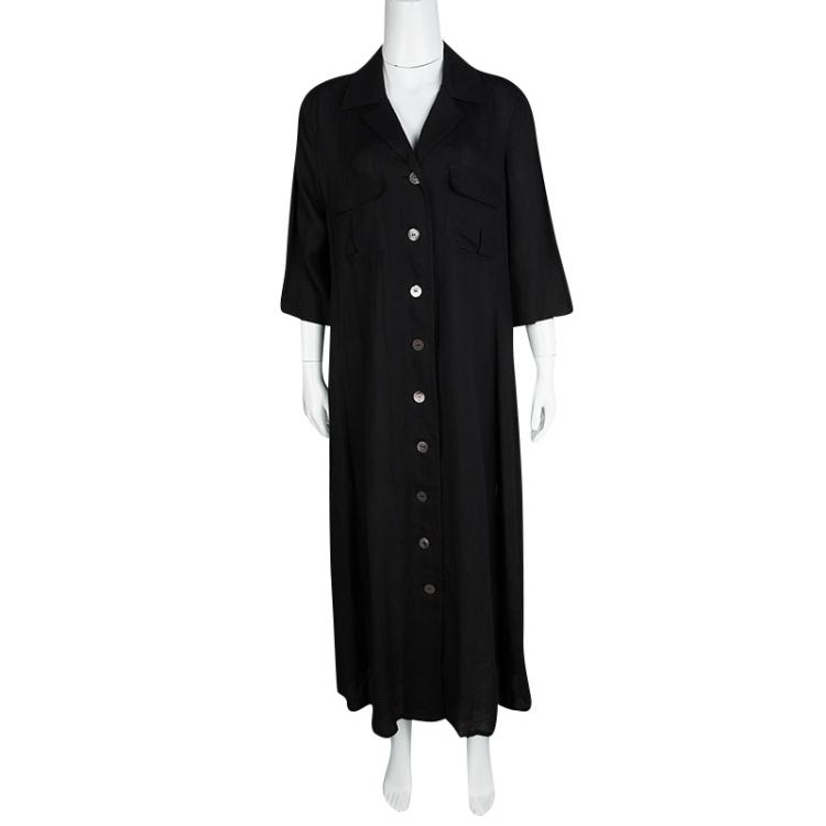 Pre Owned Max Mara Black Linen Shirt Dress L
