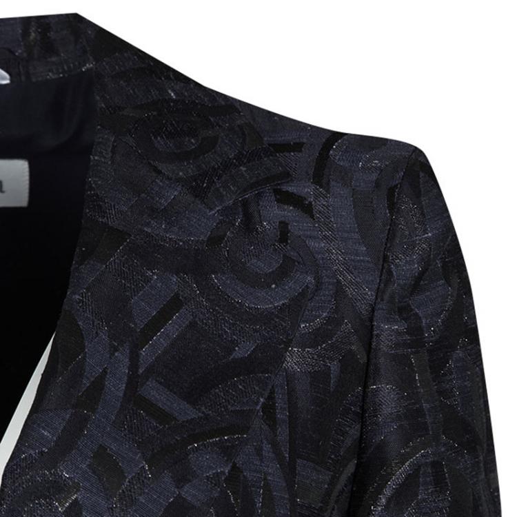 Pre Owned Max Mara Navy Blue Jacquard Tie Detail Blazer M
