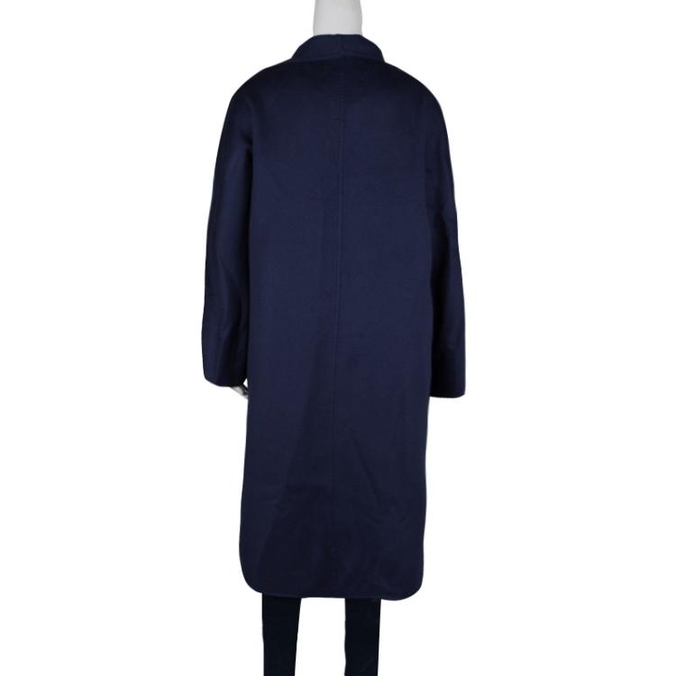 Pre Owned Max Mara Blue Cashmere Open Front Overcoat L