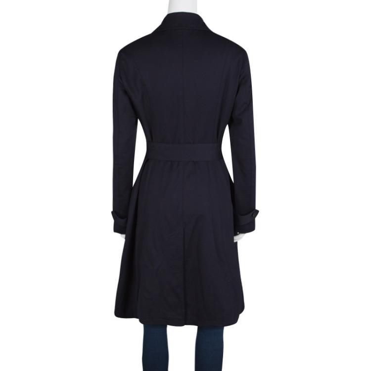 مملوكة مسبقًا Max Mara Studio Navy Blue Jersey Belted Double Breasted Trench Coat M