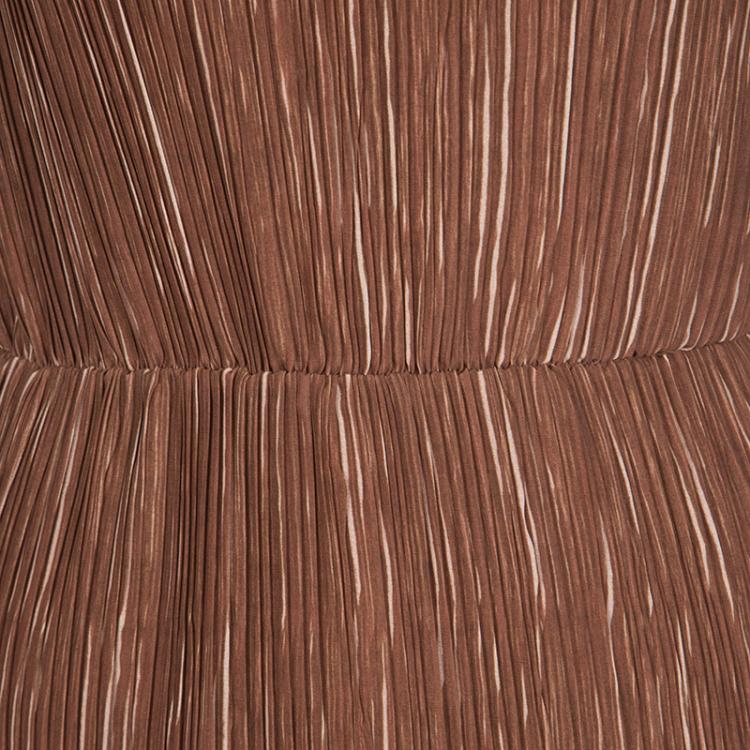 Pre Owned Max Mara Brown Plisse Belted Sleeveless Dress S