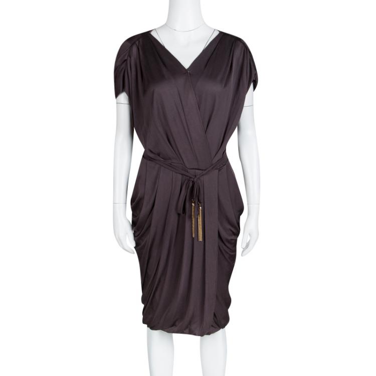 Pre Owned Max Mara Purple Draped Tie Detail Dress.M
