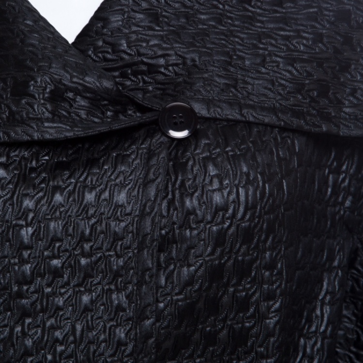 Pre Owned Max Mara Black Embossed Jacquard Houndstooth Pattern Belted Jacket L