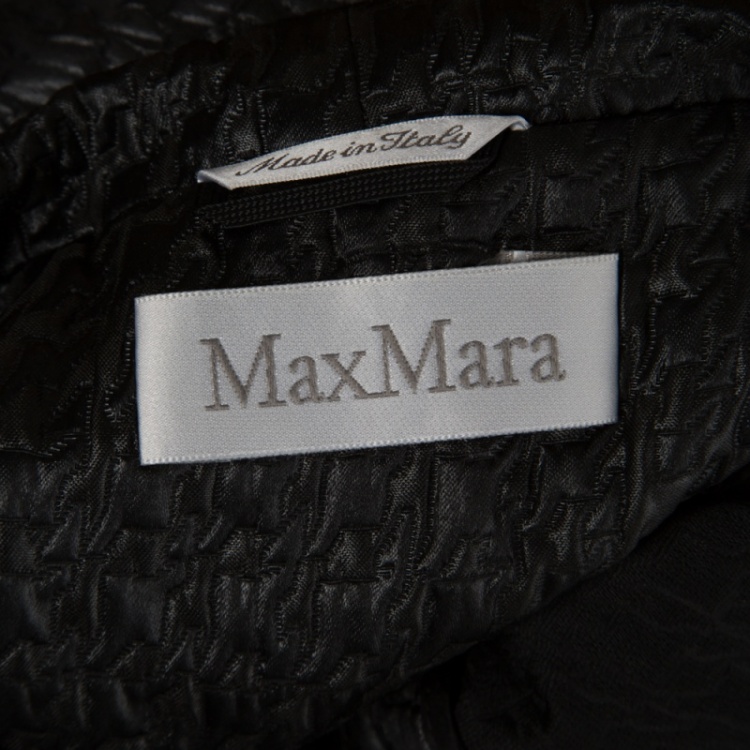 Pre Owned Max Mara Black Embossed Jacquard Houndstooth Pattern Belted Jacket L