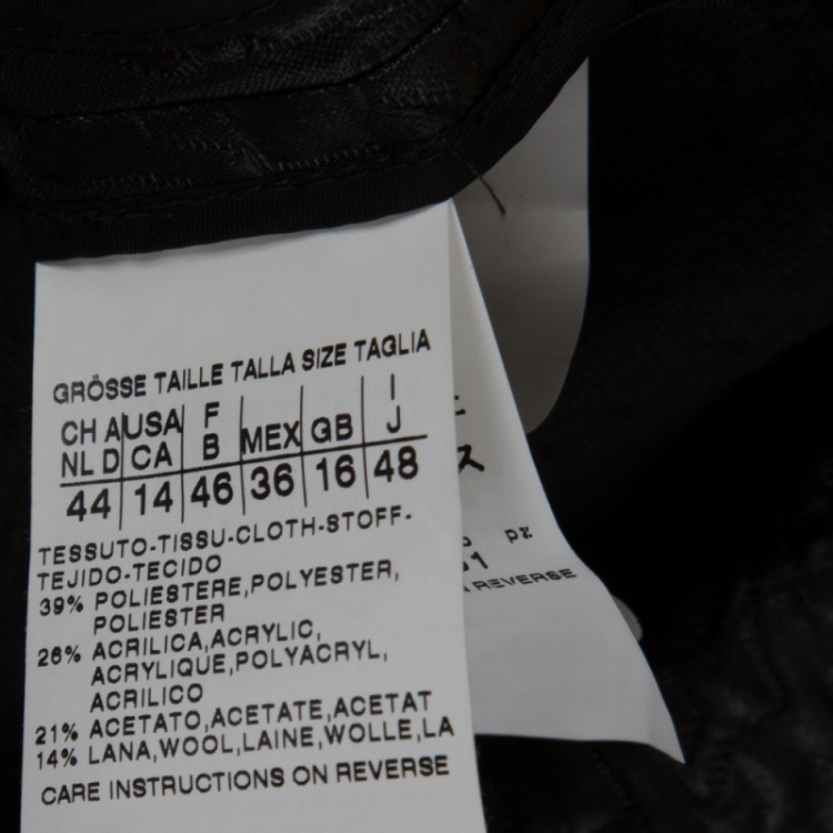 Pre Owned Max Mara Black Embossed Jacquard Houndstooth Pattern Belted Jacket L