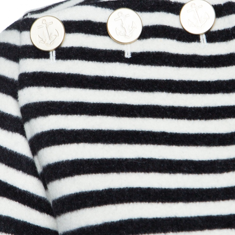 Pre Owned Max Mara Sfilata Monochrome Striped Wool And Angora-Belted Coat S