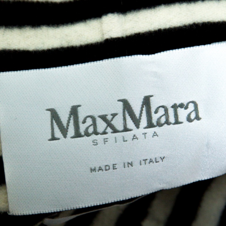 Pre Owned Max Mara Sfilata Monochrome Striped Wool And Angora-Belted Coat S