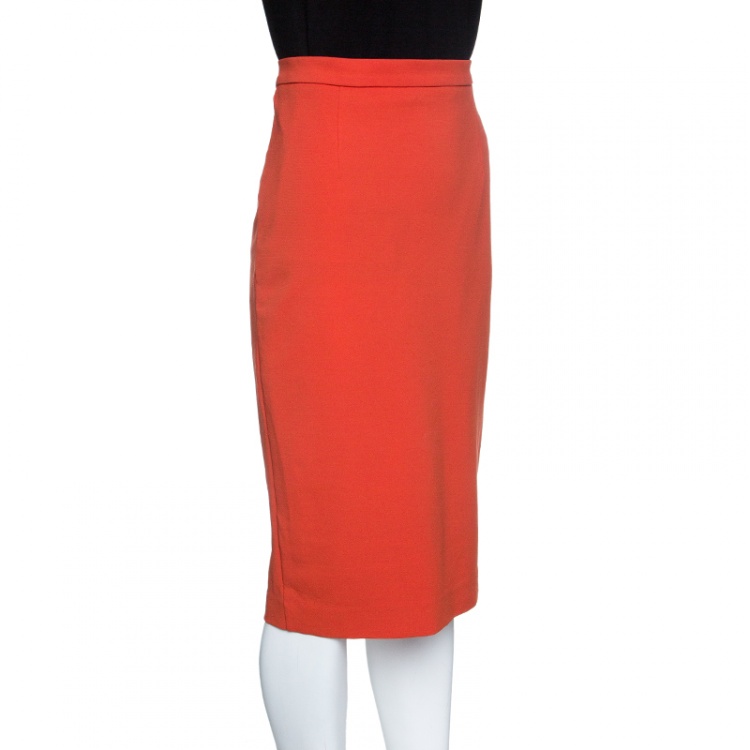 Pre Owned Max Mara Blood Orange Knit Pencil Skirt M