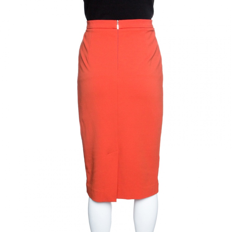 Pre Owned Max Mara Blood Orange Knit Pencil Skirt M