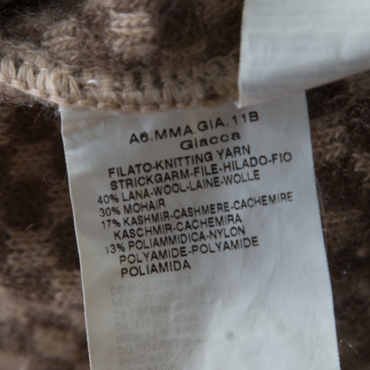 Pre Owned Max Mara Brown Checkered Wool and Cashmere Knit Belted Long Cardigan M