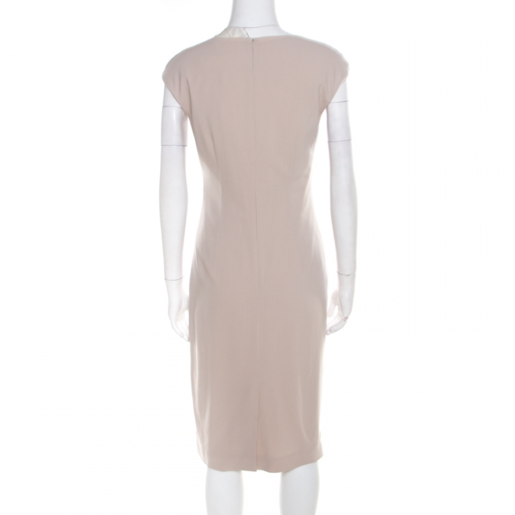 Pre Owned Max Mara Natural Beige Stretch Wool Sleeveless Ruched Canter Dress S