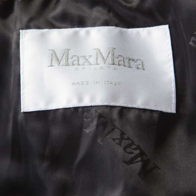 Pre Owned Max Mara Mid Black Crinkled Faux Patent Leather Plaid Lined Overcoat S 