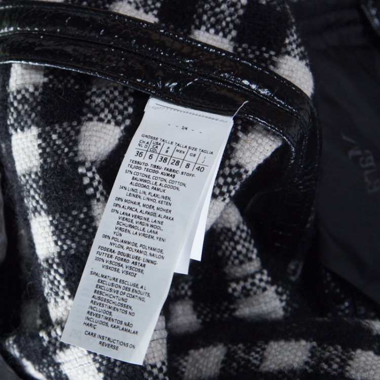 Pre Owned Max Mara Mid Black Crinkled Faux Patent Leather Plaid Lined Overcoat S 