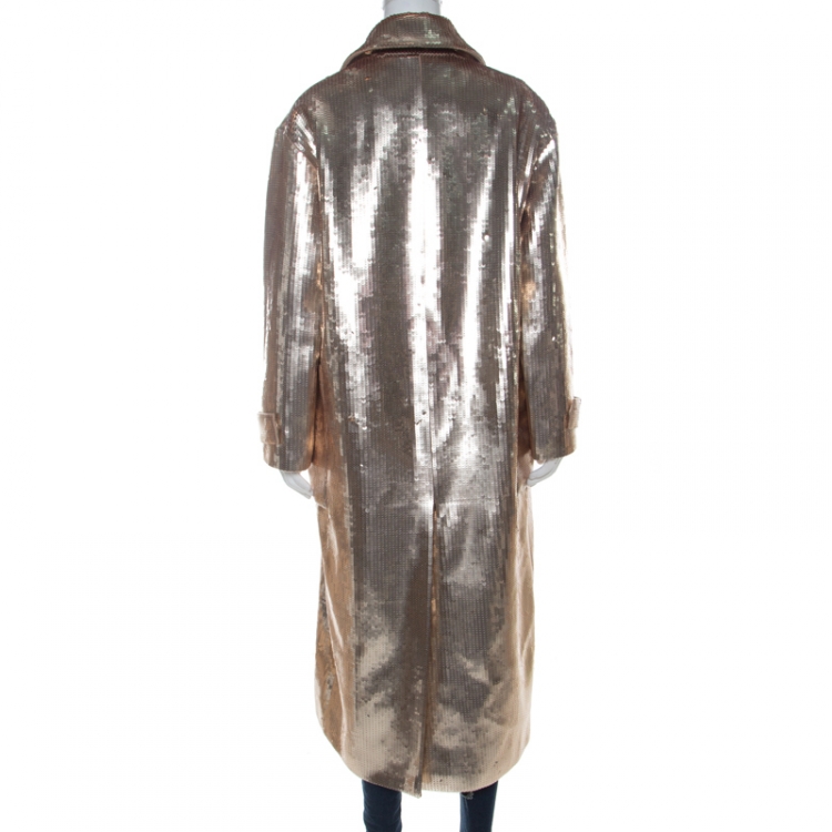 Pre Owned Max Mara Gold Sequinned Wool Long Starlet Coat S