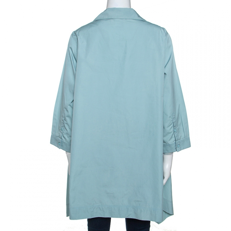 Pre Owned Max Mara Pale Blue Cotton Hi-Lo Hem Collared Top L